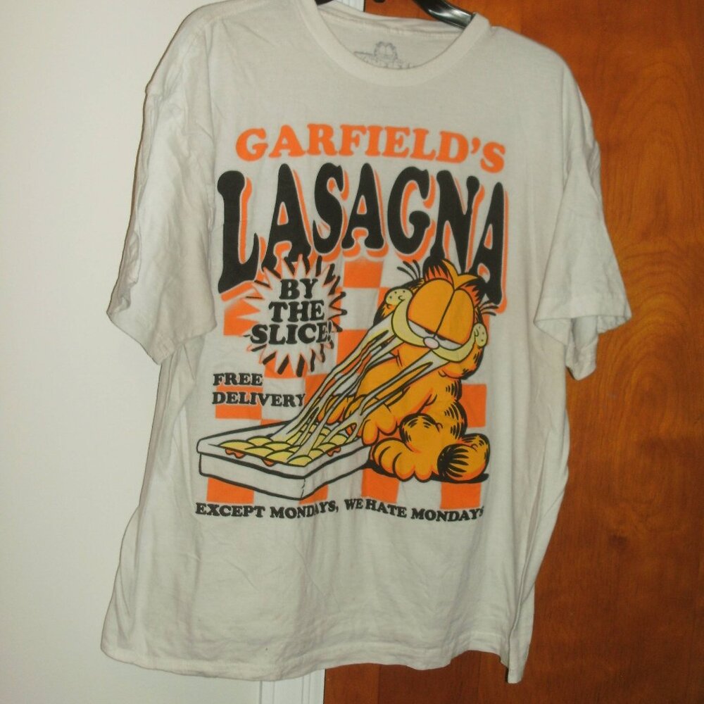Retro Garfield Cat  Lasagna Graphic 100% Cotton Short Sleeve Tee T Shirt size XL